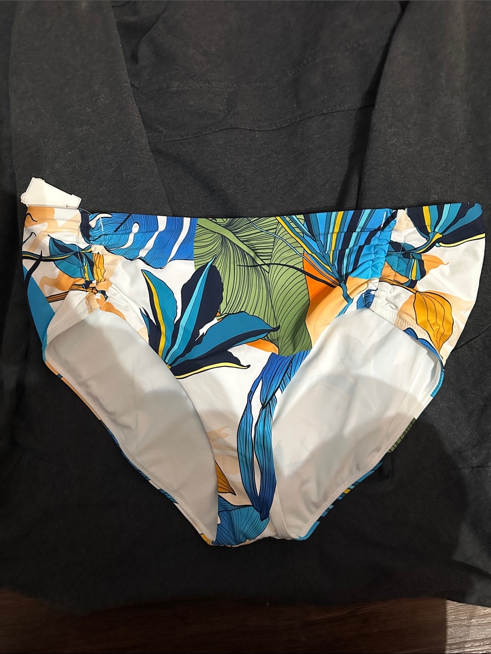Alia Blue White Bikini Bottoms with Tropical Print